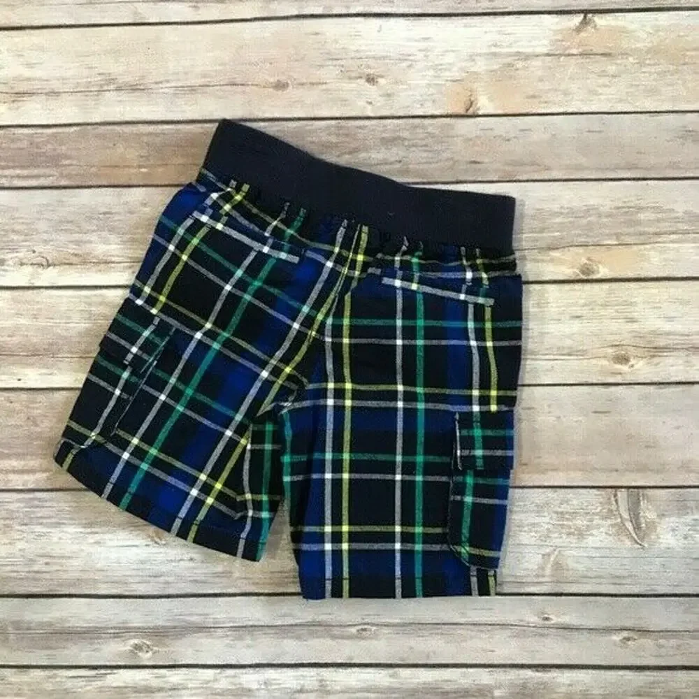 Gymboree Boys Shorts Sz 2T Deep Sea Adventure Pull On Cargo Plaid Blue Green NEW